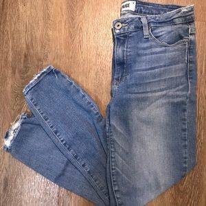 Paige Hoxton Crop Light Wash Distressed Jeans